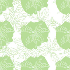 Seamless pattern with basil. Hand-drawn floral background. Monochrome vector illustration.