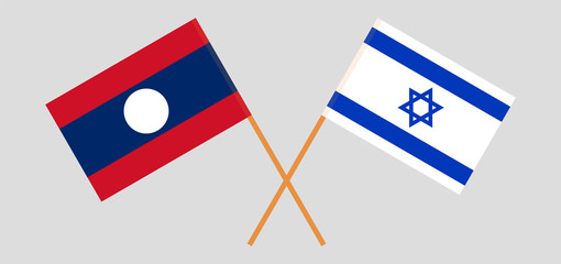 Laos and Israel. Laotian and Israeli flags. Official colors