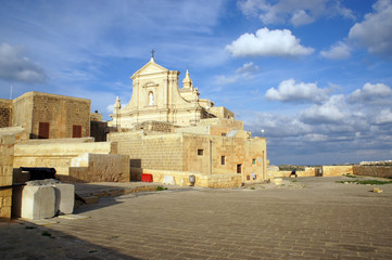 Side view of the Cathedral of the Assumption in the Cittadella of Victoria in Gozo, Malta