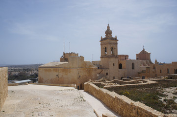 Side view of the Cathedral of the Assumption in the Cittadella of Victoria in Gozo, Malta