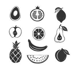 Fruits silhouettes food stencils set