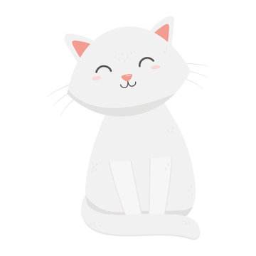 cute white cat sitting pet icon