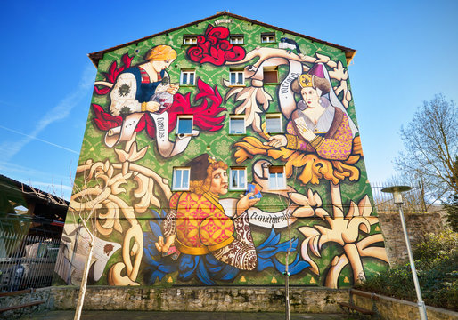 VITORIA, SPAIN - MARCH 6: Colorful Painted houses of the Mural Itinerary on March 6, 2015 in Vitoria, Spain. .