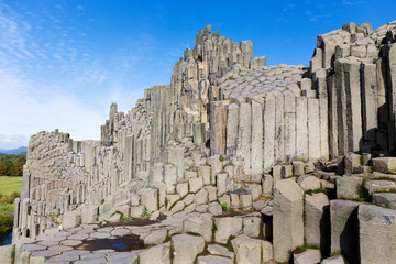 Basalt columnar separation - Basalt organ - in Panska Skala, Kamenicky Senov, hexagonal or...