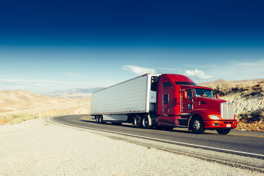 Bakersfield, California, USA June 13, 2015: Truck on highway freeway in Bakersfield, California, USA.
