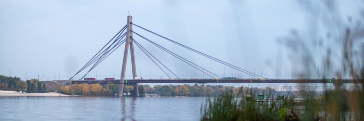 Fototapeta na wymiar automobile bridge over the river. north bridge. Pivnichnyi Bridge, Kiev, Kyiv