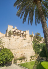 The beautiful Catedral-Basílica de Santa María de Mallorca church in Palma de Mallorca on a sunny day.