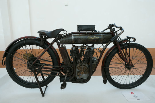 Trieste,Italy 02 sept 2016 :Show 110 anni del Motoclub Trieste. Photo of rare Indian Twin 7hp 1000cc 1912. Indian is an American brand 