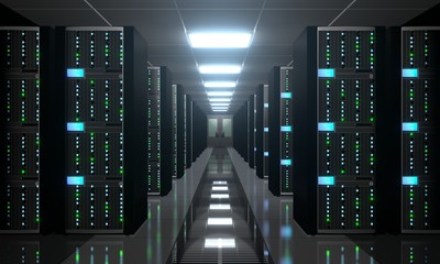 3D server room/ data center - storage, hosting concept