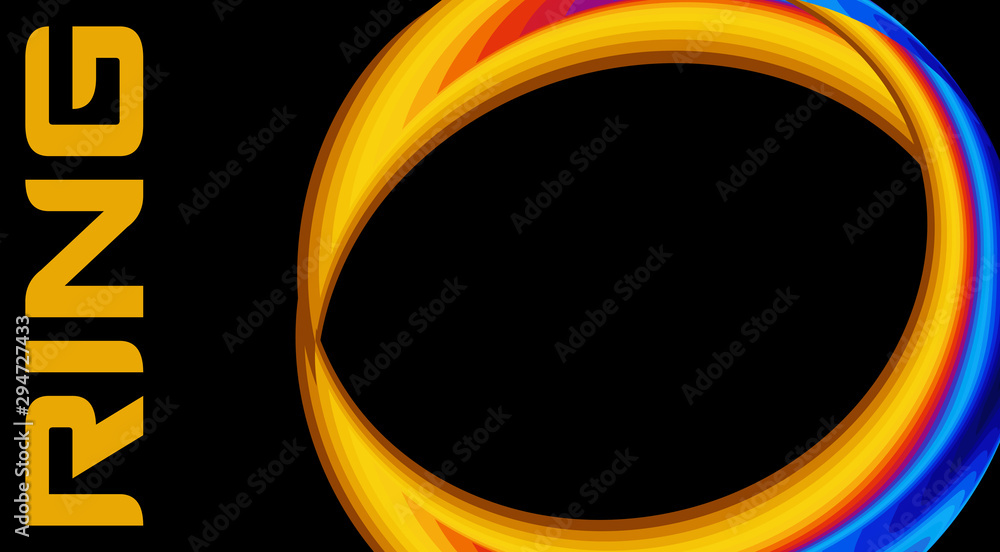 Poster card with glowing magic ring on black background. vector graphics