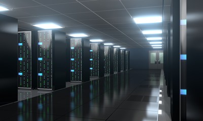 Fototapeta na wymiar 3D server room/ data center - storage, hosting concept