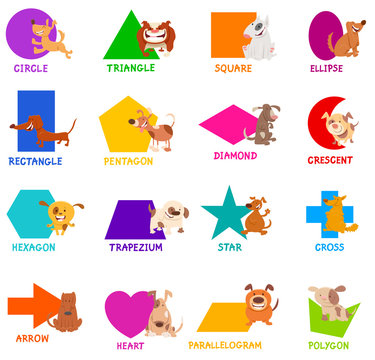 geometric shapes with dogs characters set