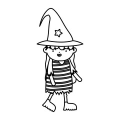 girl witch with hat costume trick or treat happy halloweenline design