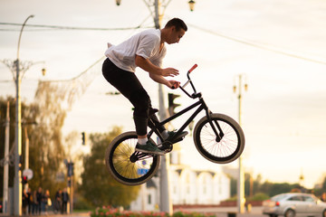 Fototapeta premium The guy in the air with a BMX bike.