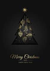 Merry Christmas and Happy New Year. Xmas background with gift box, Snowflakes and balls design.