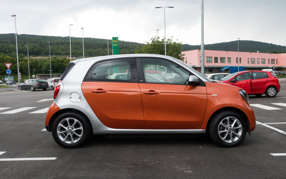 Kozina, Slovenia - May 24, 2017 : The Smart Forfour is a supermini car. The second generation Forfour, jointly developed with Renault.