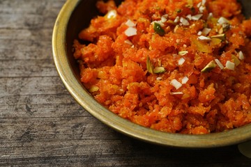 Homemade carrot Halwa /Indian festival Diwali sweet, selective focus