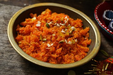 Homemade carrot Halwa /Indian festival Diwali sweet, selective focus