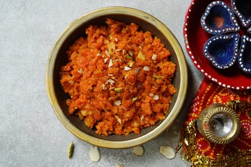 Homemade carrot Halwa /Indian festival Diwali sweet, selective focus