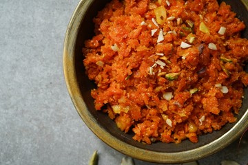 Homemade carrot Halwa /Indian festival Diwali sweet, selective focus