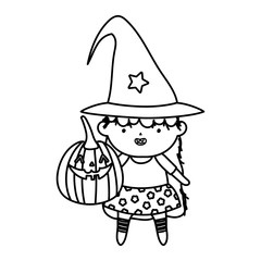girl witch costume with pumpkin trick or treat happy halloweenline design
