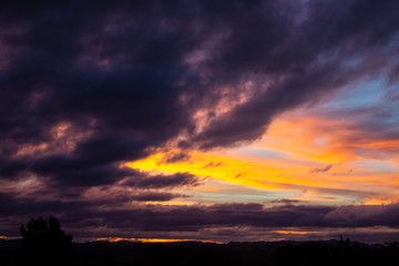 Dramatic sunset sky over Tongariro, New Zealand