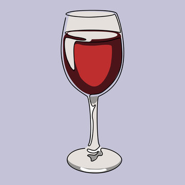 Colored continuous line drawing. Glass of red wine. Vector illustration.