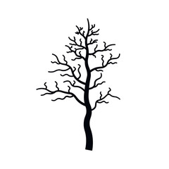 Tree without leafs. Black isolated silhouette on white background. Bare outline Tree. Stock vector illustration
