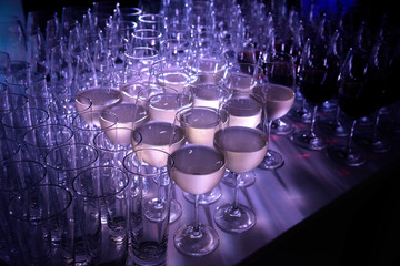 white and red wine glasses for party in club