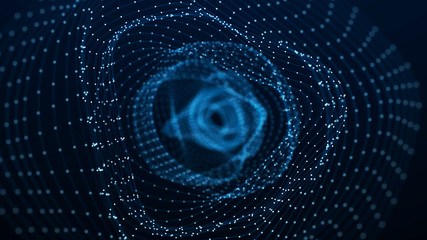 Abstract digital wormhole. Sci-fi tunnel or portal. Futuristic space travel concept. Wireframe 3d surface. 3d rendering.