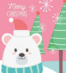 polar bear with hat scarf and trees merry christmas card
