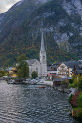 Fototapeta na wymiar A beautiful day in this famous and picturesque village in Austria - Hallstatt. This little place just set on the lake and its beauty will blow your mind. 