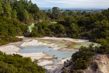 Naklejka na ściany i meble view of geo thermal park Waiotapu, New Zealand
