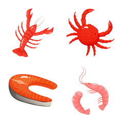 Vector illustration of food and sea icon. Set of food and healthy stock vector illustration.