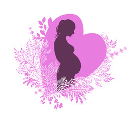 Obraz na płótnie Canvas The silhouette of a pregnant woman. Greeting card Happy Mother's Day. Vector illustration