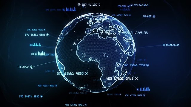 Global network connections. Connecting big data around the world. You can use it for a technology, communication or social media background. Blue version. Seamless loop. Alpha channel included. 4K