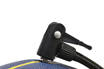 Pump and needle for pumping air on a white background