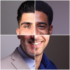 Beautiful young men in front of a colored background