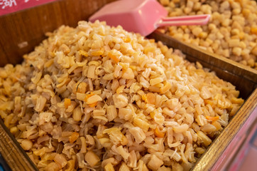 heap of dried scallop at the traditional market