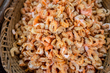 heap of dried shrimp fish at the traditional market