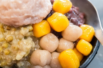 cold shaved ice with colorful dessert