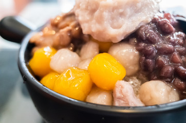 cold shaved ice with colorful dessert