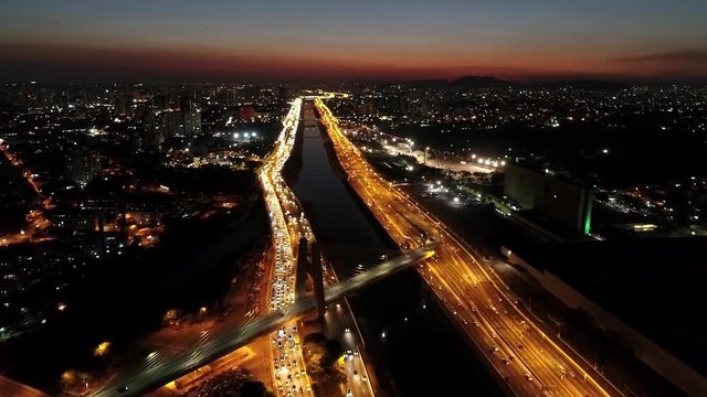 Night of illuminated road in Sao Paulo city, Brazil.Cityscape view.Night of illuminated road in Sao Paulo city, Brazil.Cityscape view.Night of illuminated road in Sao Paulo city, Brazil.Cityscape.