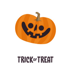 Cute pumpkin illustration. Halloween funny character. Flat vector.