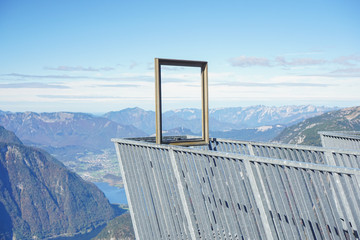 The view from the Five Fingers view point at the Hoher Dachstein mountain in Austria. this beautiful view point looking over the whole valley and the Hallstatt lake and the village below. 