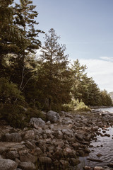 Jordan Pond with view of the Bubbles in background at Acadia National Park in Mount Desert Island, Maine.