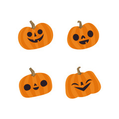 Halloween pumpkins cute vectors. Set of smiling and funny pumpkin illustrations.