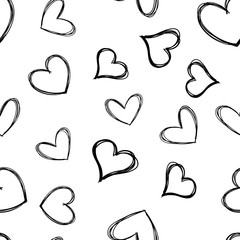 Heart doodles seamless pattern. Love hearts texture background.