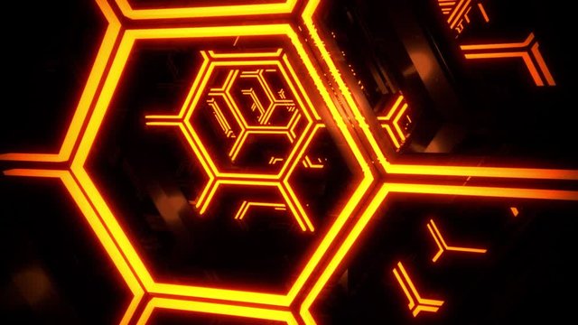 3D Orange Sci-Fi Neon Hexagons VJ Loop Motion Background