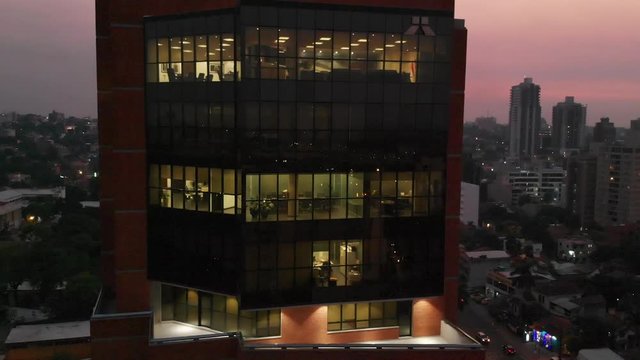 Skyscrapers, Buildings, Sunset (Asuncion capital of Paraguay) aerial view